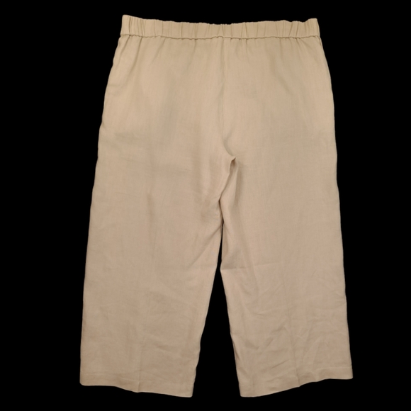 EILEEN FISHER Wide Leg Capri Pants Beige Organic Linen Elastic Waist - Sz Medium - Picture 2 of 7